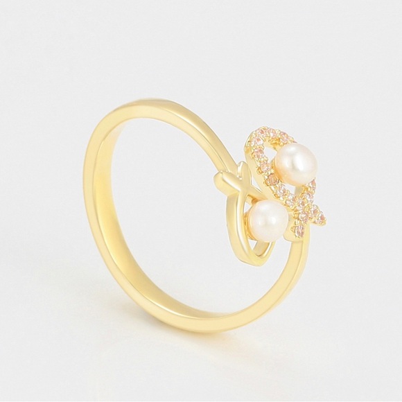 Fish Ring Adjustable Ring 14k Gold Plated CZ Stone - Picture 4 of 9